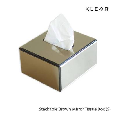 KlearObject Stackable Brown Mirror Tissue Box-S กล่องใส่ทิชชู่แบบสั้น กล่องทิชชู่อะคริลิค สีทอง กล่องอะคริลิค กล่องทิชชู่กระจกสีชา กล่องใส่ทิชชู่