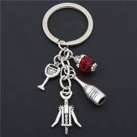 【YF】 1pc Red Wine Glass Charm Keychain Cheers Jewelry GIfts For Lover Bottle Opener Beads Keyring E1674