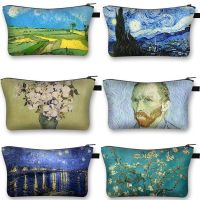 Van Gogh Oil Paint Print Cosmetic Bag Starry Sky/Sunflower Makeup Bag Travel Toiletry Bag Woman Cosmetic Case Shopping Wallet