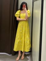 Zaraˉ 8338801 2436320 summer new square collar temperament yellow puff sleeve poplin embroidery dress female