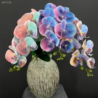 SunMade 9-Head Rainbow Orchid Flowers Home Decoration Wedding Decoration Flower Arrangement Christmas Decor Flores Artificiales