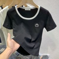 Black Tshirt Women Casual Embroidery Tee Cotton Short Sleeve Summer Top Korean Style T Shirt New