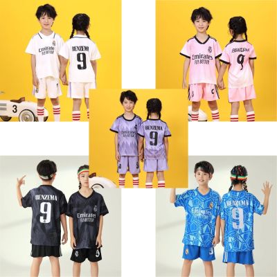 22-23 Season Benzema Jersey Kids Top and Shorts One Set Boys Girls Soccer Training Clothes