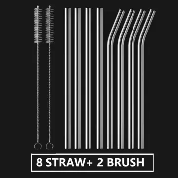 ALINK Short Glass Straws, 6 in x 10 mm Clear Straws for Cocktails, Whiskey,  Coffee, Pack of 8 with Cleaning Brush
