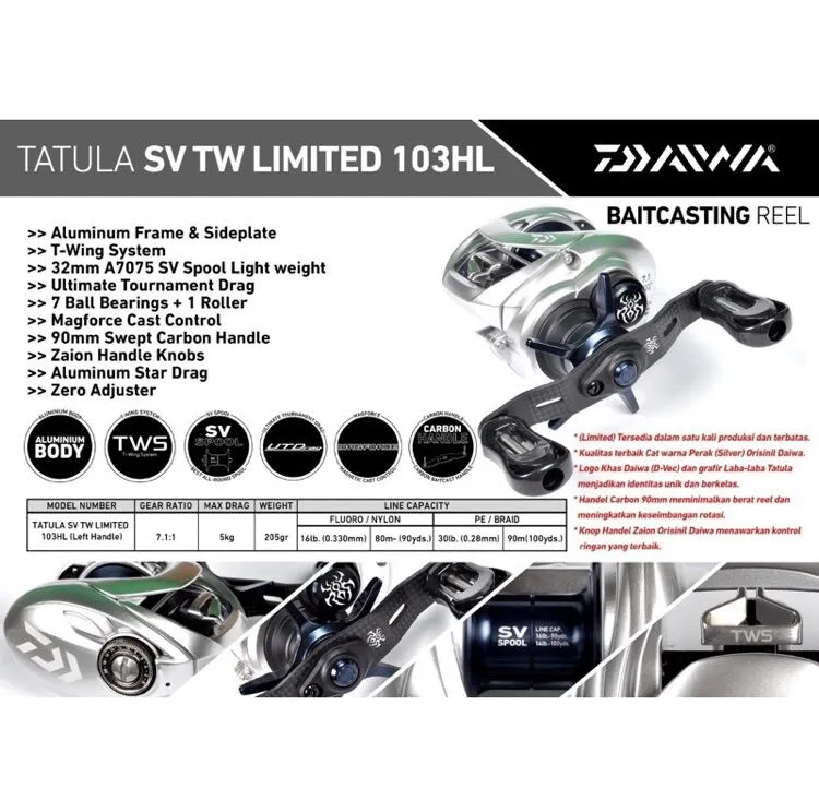 DAIWA TATULA SV TW Limited 103HL 新品 - リール