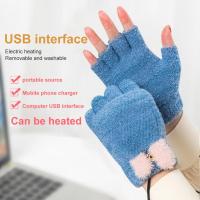 USB ไฟฟ้าถุงมืออุ่นความร้อนแปลง Fingerless ถุงมือถักถุงมือปรับความร้อนกันน้ำขี่จักรยานถุงมือเล่นสกี