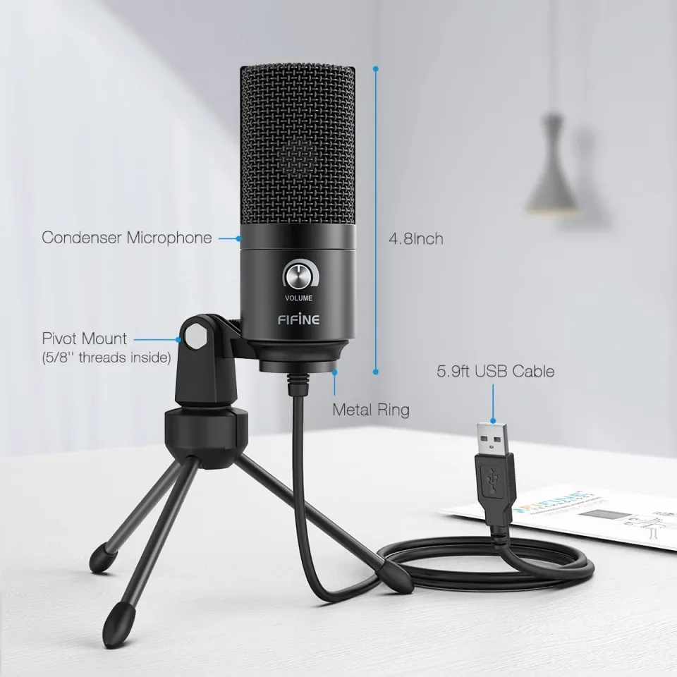 FIFINE USB Microphone, Metal Condenser Recording Microphone for Laptop MAC  or Windows Cardioid Studio Recording Vocals, Voice Overs,Streaming