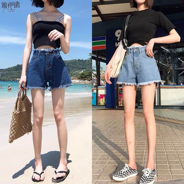 Kpop fashion High-waisted denim maong shorts jeans loose Korean style ...