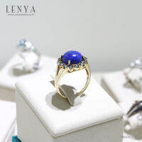 Lenya Jewelry แหวนเงินแท้ 925 ประดับอัญมณีหลังเบี้ยเม็ดใหญ่ ล้อมด้วยอัญมณีเม็ดเล๊กๆ หรูหราไม่เหมือนใคร