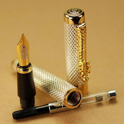 Jinhao1200 Silver 18KGP B Nib Fountain Pen Dragon Carved Stationery School&amp;Office Writing Pen