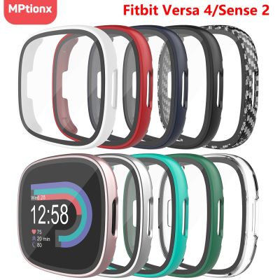 Screen Protector for Fitbit Versa 4/Sense 2 Hard PC Bumpe Protective HD Tempered Glass Case All-Around Full Cover Bumper Shell