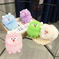 New Fashion Plush Ball Keychains Cute Cartoon Little Monster Artifical Rabbit Fur Key Holder Bag Hanging Ornament Decorations