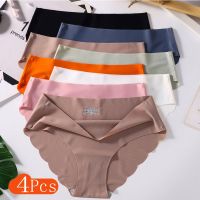 （A So Cute） 4ชิ้น/ล็อตกางเกงในไร้รอยต่อ WomenPanties กลางเพิ่มขึ้นลื่นผ้าไหมหญิงชุดชั้นในนุ่ม ThinPanti Culotte F Emme กางเกง