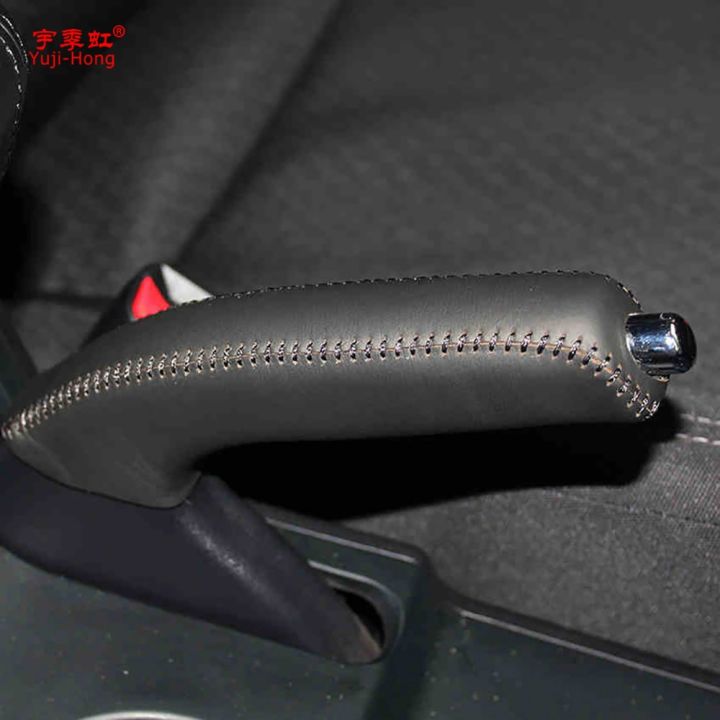 yuji-hong-เคสคลุมเบรคมือรถสำหรับ-hyundai-ix35มือจับเบรกมือรถยนต์ด้ายปกหนังแท้สีดำ-แดง
