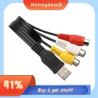 HONEYDEWD เครื่องเสียง USB 2.0 HDTV TV สายแปลง USB ชายเป็น 3-RCA หญิง สาย AV อะแดปเตอร์วิดีโอ