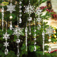 10 PCs Christmas Tree Decoration Crystal Ornaments Hanging Acrylic Snowflake Icicle Ornaments For Christmas Tree Winter New Year Party