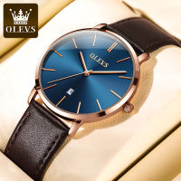 OLEVS 5869 Waterproof Men Wristwatch Genuine Leather Band Japan Quartz Fashion Watches For Men Calendar