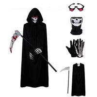 Adult Kids Halloween Demon Ghosts Costume Dress Up Party Man Women Black Scream Death Demon Grim Reaper Cospaly Clothes and Mask