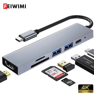 USB 3.1 Type-C ฮับไปยัง HDMI อะแดปเตอร์เครื่องแยกอเนกประสงค์4K ธันเดอร์โบลท์3 USB พร้อมช่องเสียบตัวอ่าน SD TF สำหรับแมคบุ๊กโปรแอร์ PC Feona