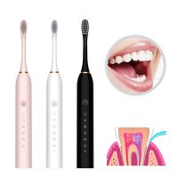 【LZ】℡  USB Escova De Dentes Elétrica Recarregável Impermeável Dente Manchas Removedor Ferramenta Tártaro 4 Brushheads De Substituição TSLM1 6 Modos