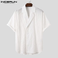 INCERUN เสื้อเชิ้ตแขนสั้นผู้ชายทรงหลวม,เสื้อลำลองสไตล์เกาหลี