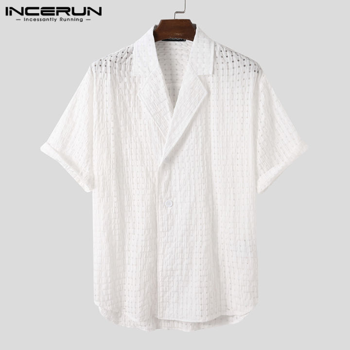 incerun-เสื้อคอวีแขนสั้นสำหรับผู้ชาย-เสื้อเบลเซอร์แต่งกระดุมที่ปลายปกเสื้อแบบเรียบง่ายสไตล์เกาหลี