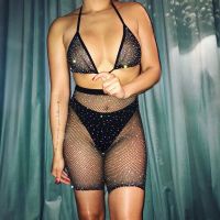 【Latte good womens dress】ชุดชั้นในสตรีเซ็กซี่ร้อนเจาะ Fishnet Bra Set.temptation Brassiere Fishnets Bra Amp; Leggings Sets.rhinestones ชุดชั้นในชุด