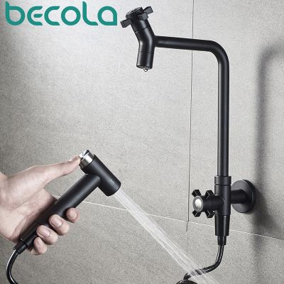 Becola ก๊อกน้ำขยาย4จุดผนังสแตนเลส304ก๊อกทำความสะอาดเร็วก๊อกน้ำน้ำเย็นแบบเดี่ยวอเนกประสงค์