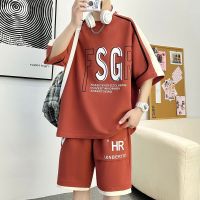 【Hot Sale】 short-sleeved suit two-piece Kong style handsome trendy five-point fashion all-match boys male