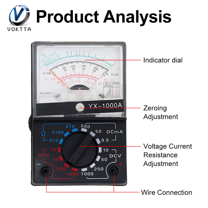 VOKTTA Analog Multimeter YX1000A AC/DC Analog Multimeter High Accuracy