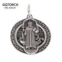 Vintage 925 Sterling Silver Saint Benedict Medallion Cross Pendant Necklace Catholic Exorcism Amulet Men And Women