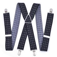 [A Needed] Large Size Suspenders big Men Adjustable Elastic X Back Pants Women Suspender for Trousers 55 Inch Clips red plaid black white