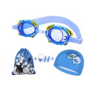 Childrens Waterproof And Anti-fog Goggles Swimming Cap Bag Nose Clip Ear Plugs 4-piece Set