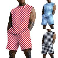 【hot seller】 Europe and the States 2023 summer mens vest loose casual sports checkerboard short-sleeved suit sleeveless