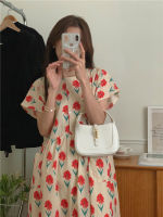 พร้อมส่ง! Flower peach dress ?? C3947 เดรสลายดอก เดรสลายดอกน่ารักๆ เดรสมินิมอล