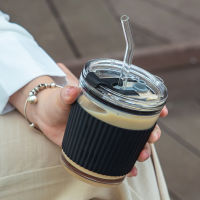 Fashion Glass Straw Cup Portable Milk Coffee Tumbler with Cover