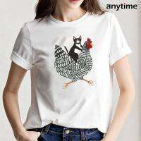 Rayon Cat Riding Chicken Print Funny T Shirt Products Wild Street Hipster Loose