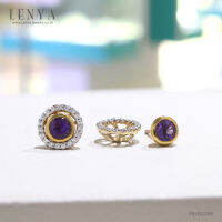 Lenya Jewelry ต่างหูเงินแท้ 925 ผสานเทคนิคการชุบ 2 ชนิด โรเดียมและทองคำ 18K ดีไซน์ตัวต่างหูประดับ Amethyst เม็ดโตสุดหรู