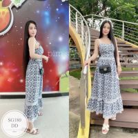 ES180 Maxi Dress แมกซี่เดรสสายเดี่ยว อกเสริมฟองน้ำสม็อคเอว ผ้า digital พิมพ์ลาย สายคาเฟ่ห้ามพลาด  ผ้าพิมพ์ลายเนื้อผ้านิ่ม ลื่น