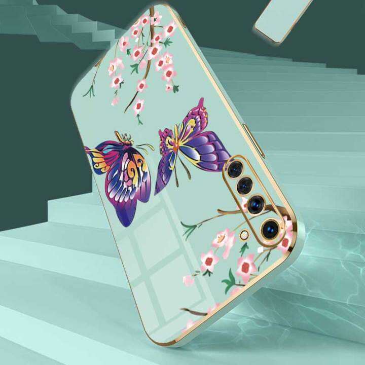 เคสสำหรับ-realme-6-realme-6s-realme-6-pro-ผีเสื้อที่สวยงามหรูหราพร้อมเคสป้องกันกล้องดอกไม้เคสโทรศัพท์ขอบชุบซิลิโคนนิ่มพร้อมฟรีสายคล้อง