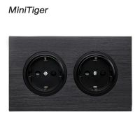 【Prime deal】 Minitiger แผงอลูมิเนียมสีดำสุดหรู16A Double EU Standard Wall Power Socket Grounded With Child Protective Lock 146 Type