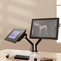 HUION Dual Monitor Arm ST420 Tablet Monitor Desk Laptop Stand Monitor Desktop Bracket Computer Mount Full Motion Column Bar