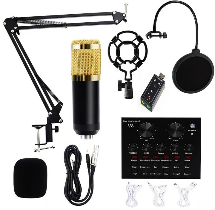 bm800-v8-พร้อมอุปกรณ์ห้องอัดครบเซ็ต-ไมค์อัดเสียง-ขาตั้งไมค์-mic-pop-filter-usb-sound-v8-audio-card-ไม่รวมตัว48v