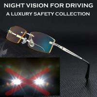 Classic Rimless Gold Frame Night Vision Glasses For Driving Anti-Blu Light Anti-Glare Day And Night Driving Glasses