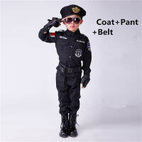 Policemen Costumes Boys Special Police Uniform Childrens Day Gift Army Long Sleeve Coat+Pants+Belt+Gloves+Hat Cosplay Clothing