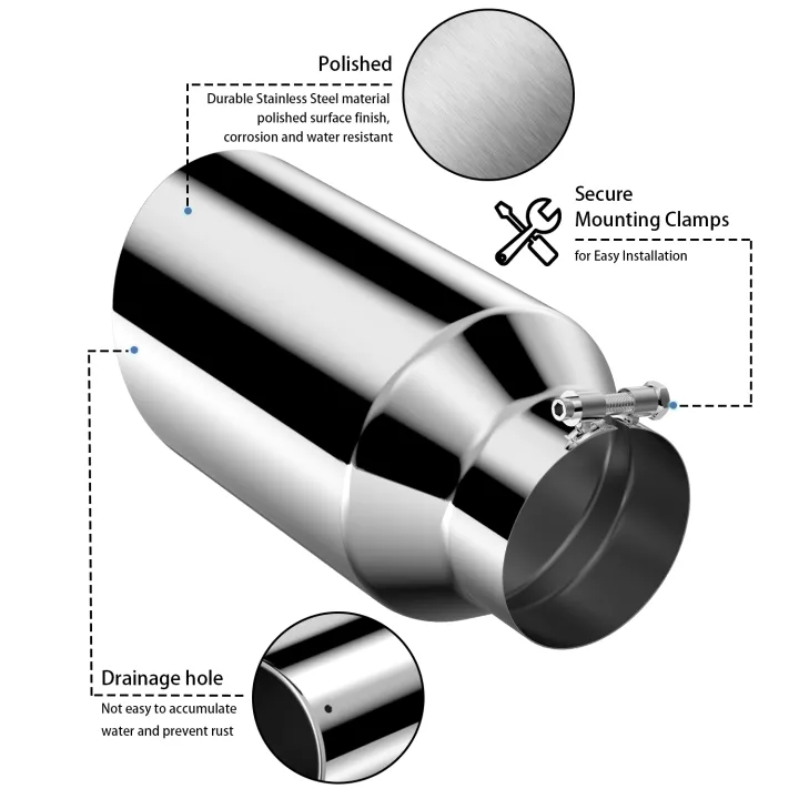 IN STOCK 4 Inch Inlet Exhaust Tip 4" x 6" x 12" Stainless Steel Chrome