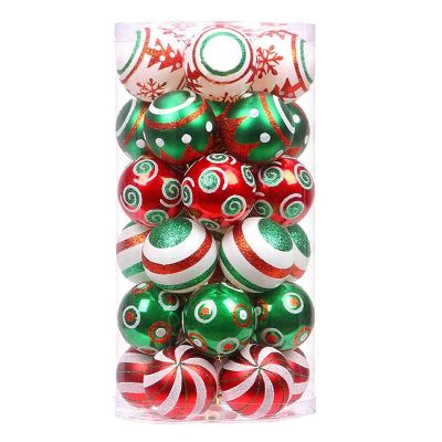 30 Pcs Christmas Ball Ornaments Red Green and White Hanging Christmas Ball Ornaments Decorations 6cm for Xmas Tree