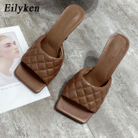 Eilyken  New Design Square Toe Thin High Heel Slippers Women Sandals Fashion Slip On Slides Summer Beach Shoes Mules