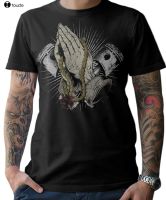 Biker Iron Cross Praying Oldschool Hot Rod Hot Summer Men Fashion Summer Short Sleeve Cotton Custom T Shirt Printing XS-4XL-5XL-6XL