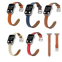 สายนาฬิกาหนังบางสำหรับ Apple Watch Series 7 6 5 4 3 2 SE สำหรับ Iwatch 38 40มม. 41มม. 42มม. 44มม. 45มม. สร้อยข้อมืออุปกรณ์เสริม